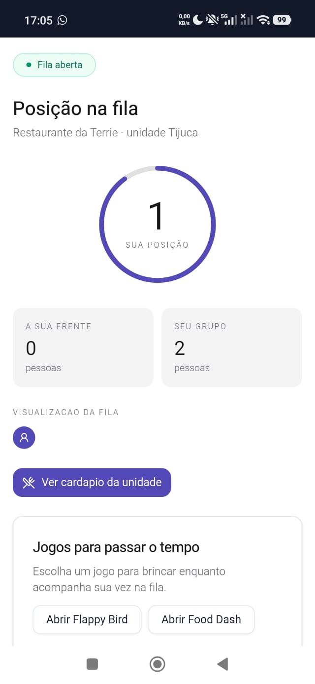Tela do sistema de fila virtual da Vezio mostrando a posição na fila