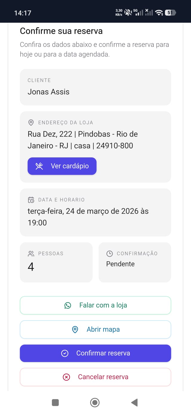 Página pública de reserva online da Vezio com dados do atendimento